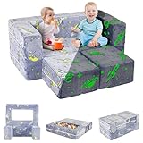 Kindersofa Ausklappbar, 2-in-1 Kleinkinder Schlafsofa, Kindersessel mit Schlaffunktion, Mini Couch für Kuschelecke Kinderzimmer, Fancy Spielsofa für Mädchen und Jungen, im Dunkeln leuchten (Lila)