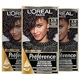 L'Oréal Paris Permanente Haarfarbe, Haarfärbeset mit Coloration und Farbglanz-Pflegebalsam, Préférence, 3.12 Intensives Kühles Dunkelbraun, 3er Set