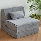BYBYME Klappbares Schlafsofa, ausklappbarer Stuhl, Bett, umwandelbare Couch, Lounge, Chaise für Wohnzimmer, Schlafzimmer, Gästezimmer, Grau