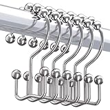 Duschvorhang Haken, 12 Stück Aufhängeringe mit Gleitsystem Duschringe für Duschvorhang Ringe Sie Halten Den Duschvorhang Sicher und Gleiten Mühelos-Schwarz-Nickel