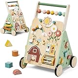 Lehoo Castle Lauflernwagen, Gehhilfe Baby mit Activity Board, Baby Walker, Lauflernhilfe, Lauflernwagen Holz mit Bremse, Baby Laufwagen Spielzeug 1 Jahr