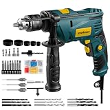 ENVENTOR 900W Schlagbohrmaschine, Elektrische Bohrmaschine mit 36 ​​Stück Zubehör, 2-in-1 Funktion, 0–3000 RPM, 360° Zusatzgriff, 13mm Bohrfutter, für Beton, Metall und Holz