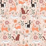 VEELIKE Kindertapete Rosa Katze Tapete Kinderzimmer Mädchen 44.5 cm x 900 cm Kätzchen Fototapete Kinderzimmer Rosa Katze Selbstklebende Tapete Schlafzimmer Klebefolie Möbel Kinder Spielzimmer