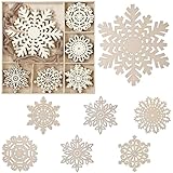 24er Weihnachtsbaumschmuck Holz Schneeflocken Anhänger Set,13,5/7cm Groß Holzanhänger Weihnachtsbaum Schneeflocken Christbaumschmuck mit Juteseil & Holznbox,Weihnachtsanhänger Holz Tannenbaumschmuck