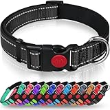 Taglory Hundehalsband, Weich Gepolstertes Neopren Nylon Hunde Halsband für Mittlere Hunde, Verstellbare und Reflektierend für das Training, Schwarz M (1er Pack)
