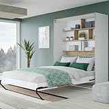 Forte SMARTROOM Multifunktionsbett 140 x 180, modernes Schrankbett mit Regal, Schlafzimmer, Apartment, Holzwerkstoff, Catania Eiche Holzwerkstoff|Weiß, 157,4 cm breit x 215 cm hoch x 57,4 cm tief