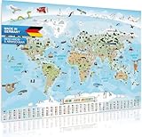 Panorama Weltkarte für Kinder XXL - 140x100cm Kinder-Weltkarte komplett handgezeichnet und koloriert
