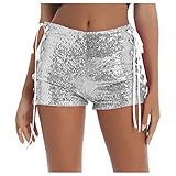 Glitzer Shorts Damen Pailletten Kurze Hose Glänzend Hohe Taille Pailettenhose Kostüm Festival Party Freizeitshort Hotpants Sexy Outfits Silvester Outfit