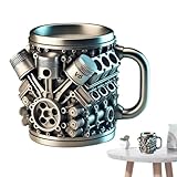 Schöne Kaffeetasse – 300 ml V8/V6 Motoren – Metall-Kaffeebecher für Camping, Thermobecher mit Griff, doppelwandig für Auto