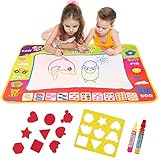 NEWSTYLE Aqua Wasser Doodle Matte für Kinder 1 2 3 4 Jahre, Magic Doodle Malmatte Mit Wasserstift Maltafel Malset Spielzeug Geburtstag Geschenke für Kinder Baby Mädchen Junge 2+ Jahre - 80x59 cm