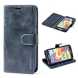Mulbess Handy-Hülle für Samsung Galaxy S5 / S5 Neo Schutzhülle, Magnet Handyhülle Leder, Flip Wallet Cover, Kartensteckplatz, Vintage Dunkel Blau