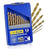 S&R Metallbohrer-Set 13-tlg. Bohrerset HSS-G, Präzisions- und Hochleistungsbohrer für Edelstahl, Gusseisen und Eisen, Größe 1,5-6,5mm, Titanbeschichtet mit konischem Oberflächenschliff
