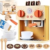 GAGAKU Kaffeemaschine Kinder aus Holz - Kaffeemaschine Spielzeug in Leuchtend Orange - Mit Zubehör für Kinderküche - Lernspielzeug für Rollenspiele & Feinmotorik