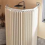 Duschvorhang Ohne Bohren,duschvorhangstange L/u Form Und Starker Saugnapf, Faltbarer Duschvorhänge Anti Schimmel Wasserdicht/waschbar Für Eckdusche, Shower Curtains,Cream-3-Folds