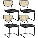 Yaheetech Küchenstuhl 4er Set Esszimmerstühle Rückenlehne aus Rattan Schwingstuhl aus Kunstleder Polsterstuhl fürs Esszimmer/Küche/Wohnzimmer/Restaurant Schwarz