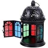 Healeved Dekorative Vintage Kerzenlaterne aus Metall mit Glas Hängend und Freistehend für Innen und Außen Tisch und Terrassendekoration Kerzenhalter für Stumpenkerzen