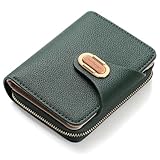 RRANCharltu Geldbörse Damen, Portemonnaie Damen klein PU-Leder Kleiner Geldbeutel mit großes Reißverschluss-Münzfach Mini Geldbörse Stylisches Design mit Metall-Druckknopf, Grün