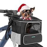 DAISTERN von BSWAY Hundekorb Fahrrad Vorne bis 4KG, Hundefahrradkorb mit Montagehalter, Rucksack/Schultertasche/Autositz mit Atmungsaktives Netzfenster, wasserdichtes Sitzkissen für kleine Hunde