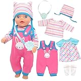 Kleidung Outfits für 12-14 Zoll Baby Puppen, 6 Bunny Baby Puppen Kleidung mit Hut Socken Kleid und Shell Tasche für 30-35 cm Puppe Kleidung, Neu Baby Puppe Kleidung Mädchen Geburtstag Geschenk