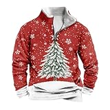 Generisch Fleecegefüttertes Sweatshirt mit halbem Reißverschluss, Winter-Hoodie ohne mit weichem, wärmendem Mikromesh-Innenfutter, lässiges Alltagsoutfit (Red, L)