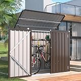 YODOLLA Outdoor Mülltonnenbox mit Gasdruckfeder, Wetterfest Gerätehaus Abschließbar Gartenschuppen für den Außenbereich, 150,6 x 80 x 117,6cm, 1300L (Braun)