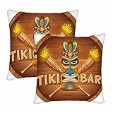AOYEGO Tribal Kissenbezüge, 2 Stück, Wort-Tiki-Bar, Holz, Bambus, Taschenlampe, Kissenbezüge, quadratisch, für Männer und Frauen, Sofa, Bett, 40,6 x 40,6 cm
