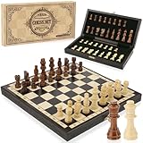 Peradix Kinder Schachspiel ab 6 Hochwertig aus Holz,Schach Klappbares Schachbrett,Riesenschach Chess Set für Kinder Anfänger, 2 Spieler (29x29cm)