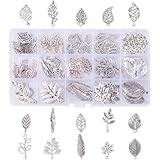 PH PandaHall 150pcs Baum Blatt Charms 15-Stil Metall Blatt Anhänger Pflanze Charms Antik Silber Tibetische Legierung Blätter Anhänger Perlen für Armband Halskette Frühling Schmuck Herstellung