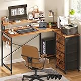 YITAHOME Schreibtisch, Eckschreibtisch mit 4-stufigem DIY-Aufbewahrungsregal Multifunktionstisch mit 2 USB-Anschlüssen & Steckdosen für das Homeoffice, Studium, Wohnzimmer, 130x100x75cm, Vintage-Braun