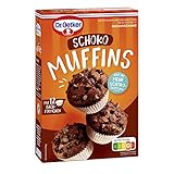 Dr. Oetker Muffins Schoko, 8 x 335 g, Backmischung für Rührteig mit Schokotropfen, zum Zubereiten von 12 schokoladigen Muffins, inkl. Papierbackförmchen