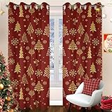 WONGS BEDDING Weihnachten Gardinen Blickdichte Vorhänge WeihnachtsbaumWeihnachtsgardinen Vorhang Thermovorhang mit Ösen für Schlafzimmer Wohnzimmer Verdunklungsvorhang, 140x225 cm (BxH), 2er Set
