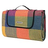 SONGMICS Picknickdecke, 195 x 150 cm, groß, Campingdecke, für Park, Garten, Strand, wasserdicht, maschinenwaschbar, faltbar, rot-grün-orange GCM50K