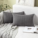 MIULEE 2er Set Kissenbezüge Kordsamt Dekokissen Kissenbezug Sofakissen Dekorativ Couchkissen Kissenhülle Bezug Weich für Wohnzimmer Schlafzimmer 12x20 Inch, 30x50 cm Dunkelgrau