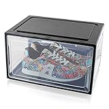BITUXX LEX21 Schuhbox Stapelbar Aufbewahrungsbox Kunststoffbox Schuhkasten Schuhkarton Schuhorganizer bis Gr.47 (Schwarz, 6er Set)
