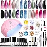 modelones UV Nagellack Set mit UV Lampe 48W,12 Farben Rosa Schwarz Grün Gellack Set-Gel Nagellack -Gelnägel set mit Base Top Coat Gelnägel et Maniküre Nagelstudio