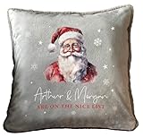 The Lovely Keepsake Company Kuschelkissen, traditionelles Weihnachtsmann-Kunstfell, personalisierbar, 40 x 40 cm