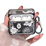 PHOEACC für AirPod Pro 3 Hülle 2025 Leder Cute Retro Rosen Design Schutzhülle mit Schlüsselanhänger Kompatibel mit AirPods Pro 3 Case für Mädchen und Frauen (Schwarze Rose)