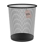 Detectalia Papierkorb aus Metallgeflecht 10 Liter Schwarz Ø23,5 x 27 cm. Büro Mülleimer, Abfalleimer für Zimmer unter Schreibtisch, Papiereimer aus Drahtgeflecht, Küchenabfalleimer und Badabfalleimer