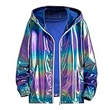 Duanminxi Herren Metallic Nightclub Jacke Reißverschluss Varsity Baseball Bomber Glänzend Party Dance Disco Jacken Lässig Übergangsjacke Casual Sweatjacke Leichte Windjacke Karneval Kostüm Oberteile