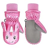 MoKo Handschuhe Kinder, Winterhandschuhe Kinder & Fäustlinge Kind - Winddicht und Wasserdicht, Skihandschuhe für Outdoor Sports Snowboard für Jungen Mädchen von 5-10 Jahren, Pink