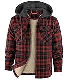 zitysport Holzfällerjacke Gefüttert Herren Hemdjacke Sherpa Fleece Kariert Jacke Fleecefutter Mantel Flanelljacke Outdoor Kapuzenjacke Kariert Männer Winterjacke mit Kapuze Sweatjacke(Rot Grau, L)