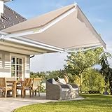Fiqops manuelle Gelenkarmmarkise 300 x 250 cm Markise Sonnenmarkise Sonnenschutz mit Kurbel, Anti-UV und wasserfest, Alu/Polyester für Balkon, Terrasse, Garten, Beige