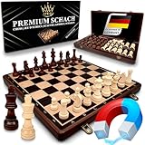 APEQi® Premium Schach MAGNETISCH - Schachspiel Holz HOCHWERTIG - Massivholz, 38x38cm, 2 EXTRA-Damen, Geschenkidee - edles Schachbrett Holz hochwertig - klappbares Chess Board mit 34 Schachfiguren