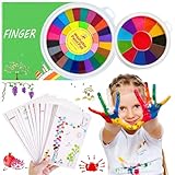 SPHERETRON Fingermalfarben Für Kinder Fingermalfarben 48 Farben Finger Farben Kit Abwaschbares Fingermalset DIY Malset Finger Stempelkissen Stempel Mit Malbuch Fingerfarben Für Jungen Und Mädchen