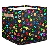 Bunte Tiere, Haustiere, Hunde, Katzen, Pfotenabdruck, Stoff, Aufbewahrungsw¨¹rfel, Boxen, faltbarer Aufbewahrungskorb, Organizer, Schublade, 33 x 33 x 33 cm