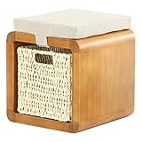 3-Teiliger Fußhocker Mit Kissen Und Korb, Quadratischer Stauraum Für Wohnzimmer Und Schlafzimmer, Stapelbare Fußhocker Mit Stauraum, Helle Farbe, 32 X 32 X 32 Cm,Light Color-12.6*12.6*12.6inch
