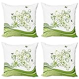 Ambesonne Vines Dekokissenbezug, 4 Stück, Schmetterlinge, Blätter, Blumen, bunte Naturtöne, moderner Akzent, doppelseitiger Digitaldruck, 45,7 cm, Limettengrün