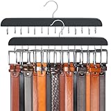 Resovo Gürtelaufhänger für Schrank, max. 42 Gürtel, Gürtel-Organizer, Schrankzubehör mit 14 Haken, Gürtelablage, stabiles Holz, für Schrank-Organizer und Aufbewahrung, 2 Stück, Schwarz