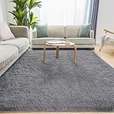 Puremy Wohnzimmerteppich, Hochflor Teppiche Wohnzimmer Deko Flauschiger Weich Waschbarer & Anti-Rutsch Modern Shaggy Teppich für Schlafzimmer, Kinderzimmer, Bettvorleger Matte, 120x170cm, Grau