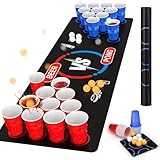 Bierpong Becher Set, Trinkspiel Tisch Matte Set, Beer Pong Becher Enthält 32 Becher (500ML) +8 Tischtennisbälle+Tischmatte, Wiederverwendbare, Für Party Trinkspiele Camping Geburtstag Hochzeit